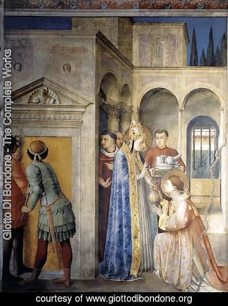 Giotto Di Bondone - St Sixtus Entrusts the Church Treasures to Lawrence