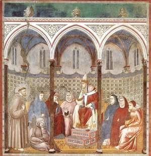 Giotto Di Bondone - Legend of St Francis- 17. St Francis Preaching before Honorius III 1297-1300