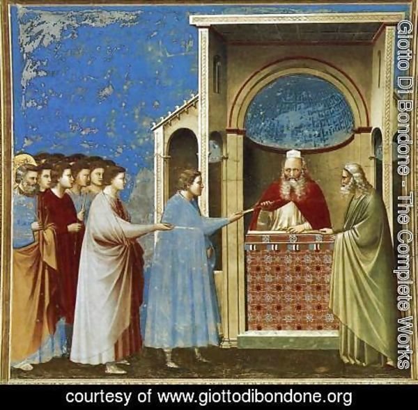 Giotto Di Bondone - No. 9 Scenes from the Life of the Virgin- 3. The Bringing of the Rods to the Temple 1304