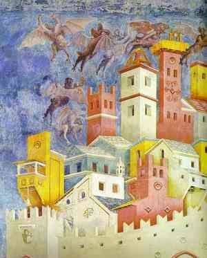 Giotto Di Bondone - The Expulsion Of The Demons From Arezzo Detail 1295-1300